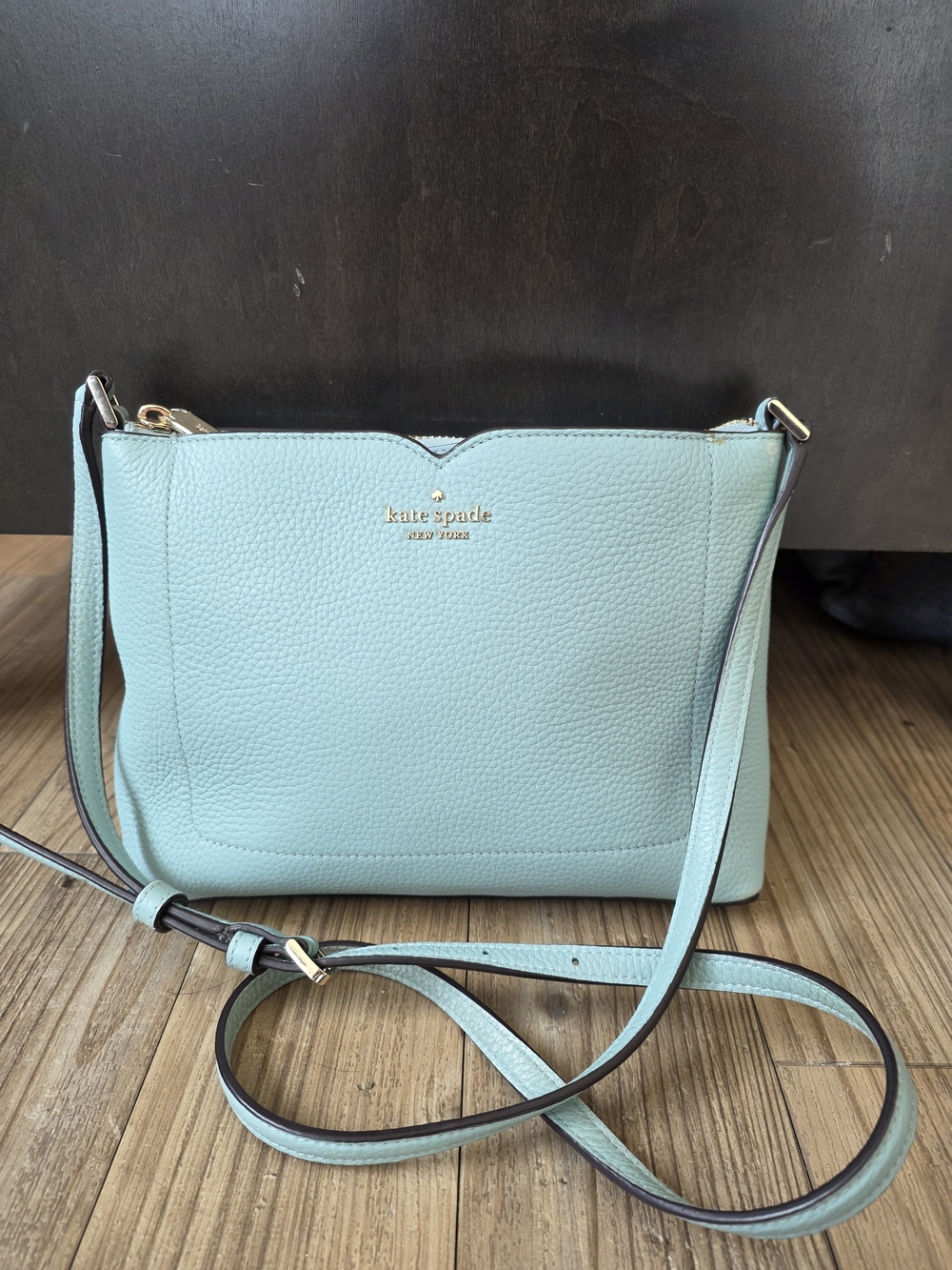 kate spade New York Harlow leather crossbody bag in a light blue shade
